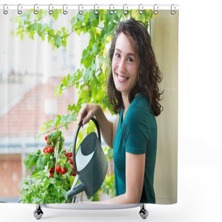 Personality  Woman On City Balcony Garden Shower Curtains