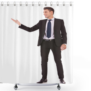 Personality  Business Man Shows You Copy Space Shower Curtains