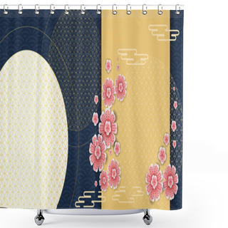 Personality  Mid Autumn Festival Chinese And Korean Festivals. Graphic Design Illustration. Consisting Moon With Chinese Patterns, Clouds, Flowers Sakura, Chinese Patterns On A Blue Background Shower Curtains