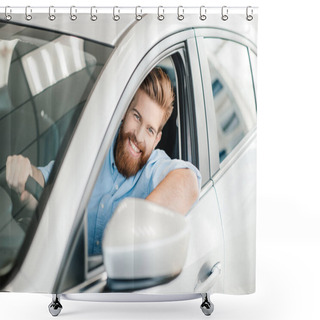 Personality  Man Sitting In New Car  Shower Curtains
