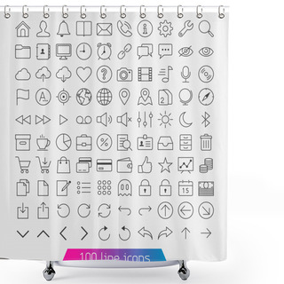 Personality  100 Line Icon Set. Shower Curtains