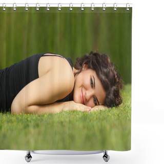 Personality  Beautiful Woman Lying On The Grass Relaxed Shower Curtains