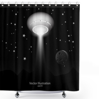 Personality  Ufo With Light Beam In Space. Shower Curtains