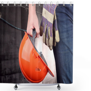 Personality  Worker In A Construction Site Shower Curtains