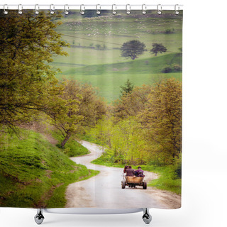 Personality  Three Farmers On Old Wooden Cart Shower Curtains