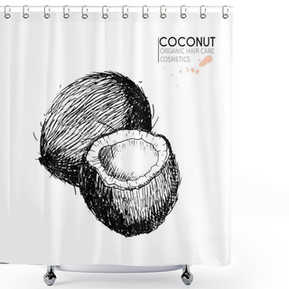 Personality  Vector Set Of Hair Care Ingredients. Organic Hand Drawn Elements. Coconuts. Use For Cosmetic Package, Shop, Store, Products,  Spa Salon, Wellnes Program, Procedure, Skin Hair Care  Shower Curtains