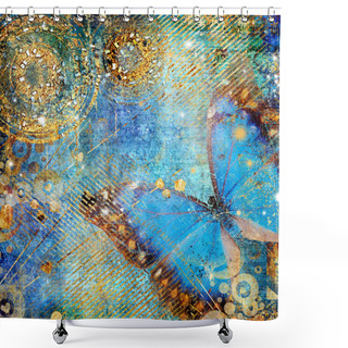 Personality  Artistic Messy Blue Background With Butterfly Shower Curtains