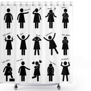 Personality  Woman Girl Female Person Basic Body Language Posture Stick Figure Pictogram Icon Shower Curtains
