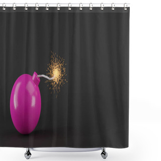 Personality  Pink Round Bomb With Sparkling Wick On Black Background. Creative Background. 3D Rendered Image. Shower Curtains