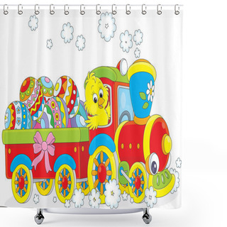 Personality  Easter Chick On A Train Shower Curtains