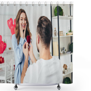 Personality  Back View Of Man Doing Proposal At Valentines Day To Girlfriend Shower Curtains
