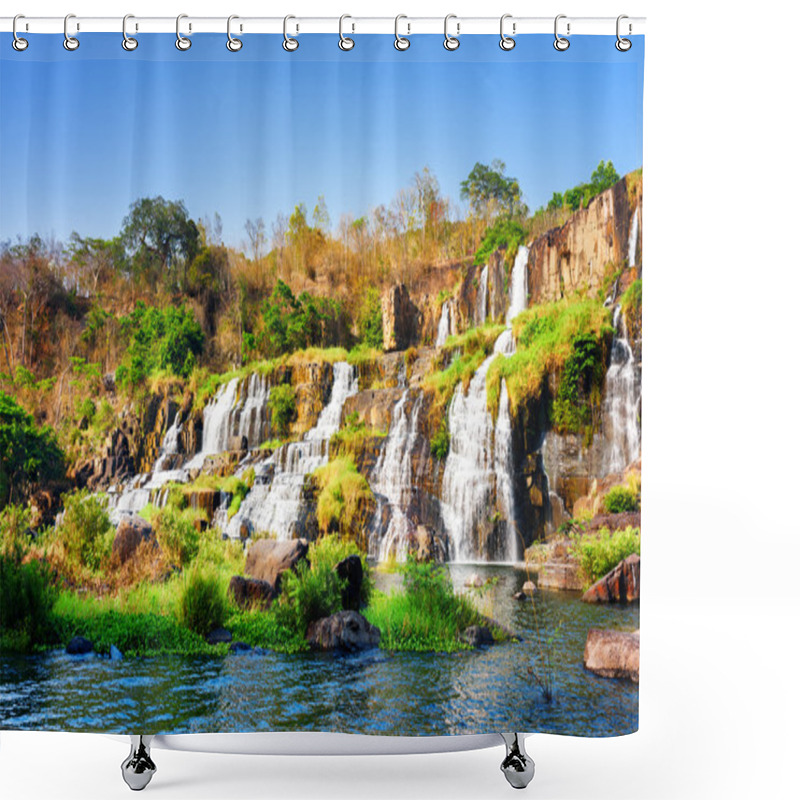 Personality  Amazing View Of Natural Cascading Waterfall In Autumn Shower Curtains