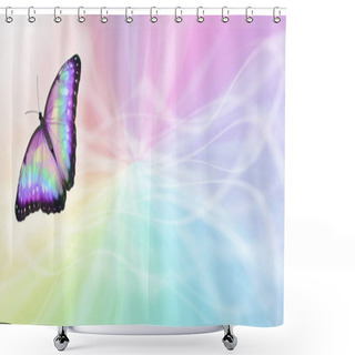 Personality  Beautiful Rainbow Butterfly Message Board Background - Streaming Rainbow Coloured   Background With A Rainbow Coloured Butterfly In Left Corner And Copy Space For Messages  Shower Curtains