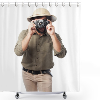 Personality  Crazy Explorer Man With Camera Shower Curtains