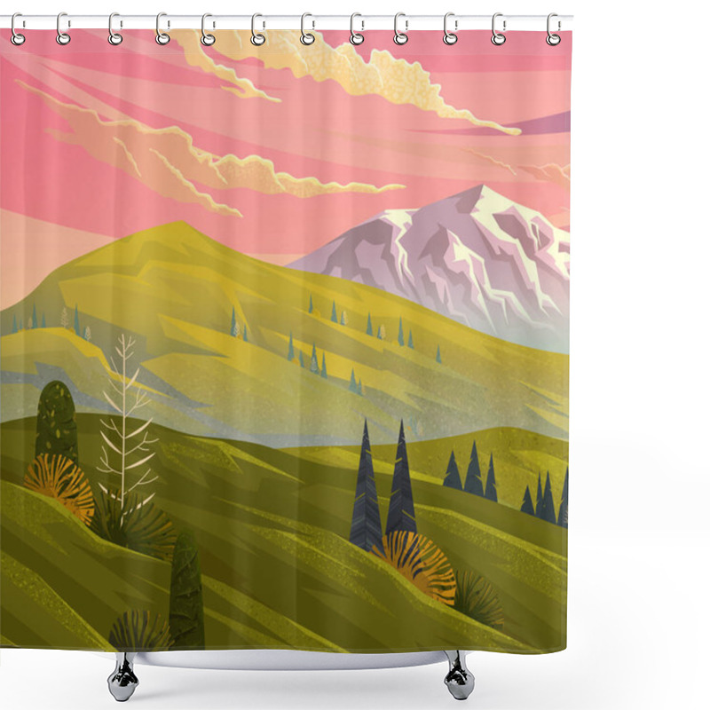 Personality  Natural Landscape Background With Mountains, Clear Sky Shower Curtains