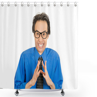 Personality  Sneaky Sly Scheming Crazy Looking Young Man Shower Curtains