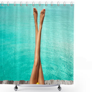 Personality  Woman At Beach Jetty Shower Curtains
