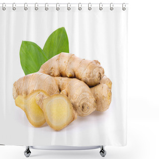 Personality  Ginger With Leaf Isolated On White Background. Depth Of Field Shower Curtains