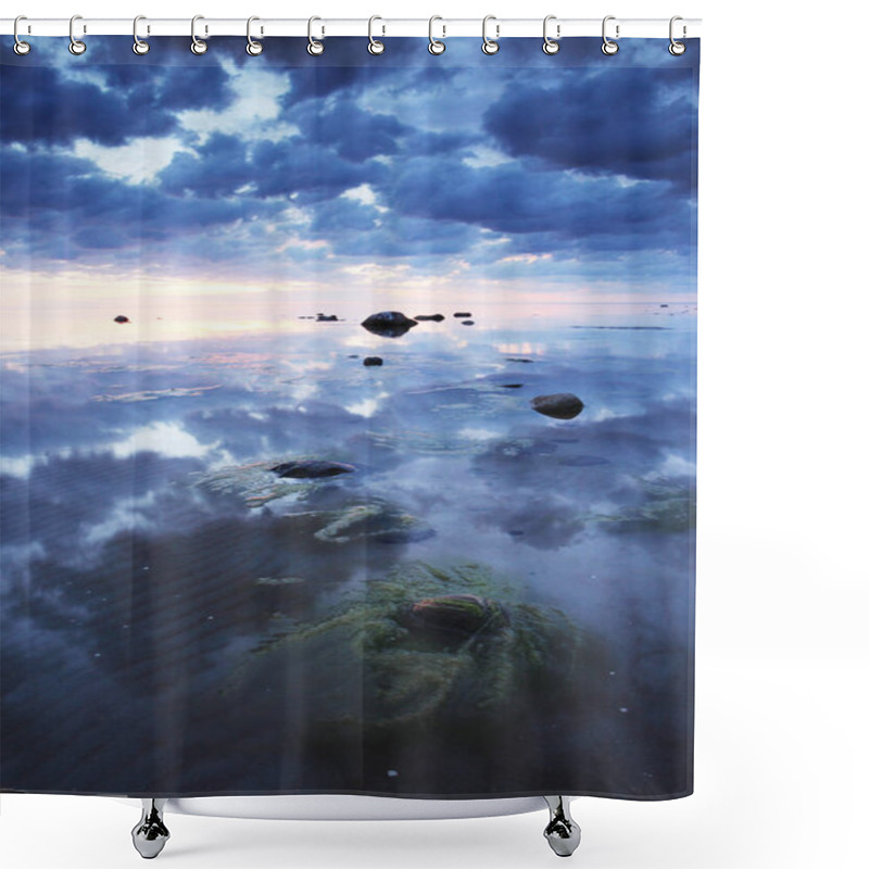 Personality  Clouds Reflecting On The Baltic Sea On A Calm Summer Evening In Coastal Estonia, Northern Europe. Shower Curtains