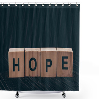 Personality  Wooden Cubes With Word Hope On Black Table Shower Curtains