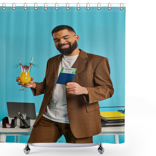 Personality  A Sophisticated Man In A Stylish Suit Holding A Drink And A Book In A Refined Setting. Shower Curtains