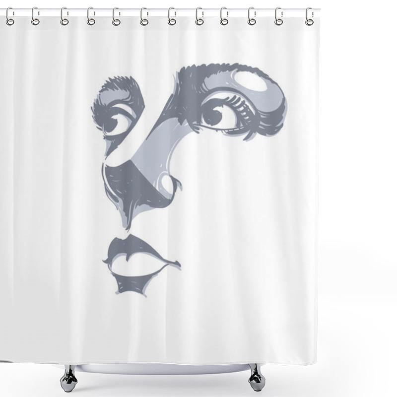Personality  Graphic hand-drawn portrait of woman shower curtains