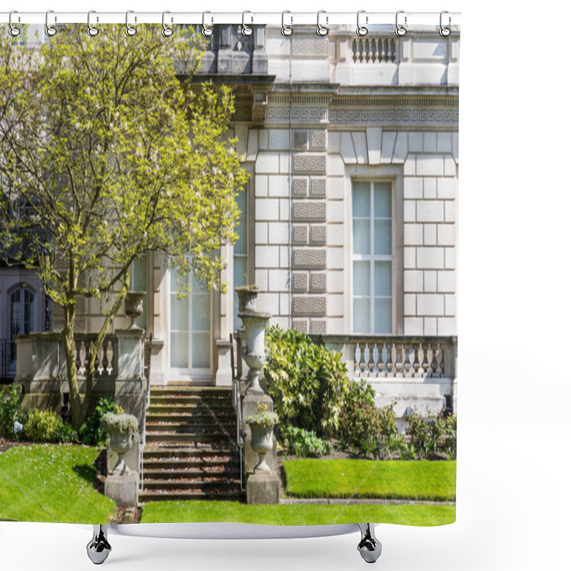 Personality  Exterior View And Garden Lawn Of A Beautiful Old Rural English C Shower Curtains