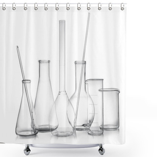 Personality  Clean Empty Laboratory Glassware On White Background Shower Curtains