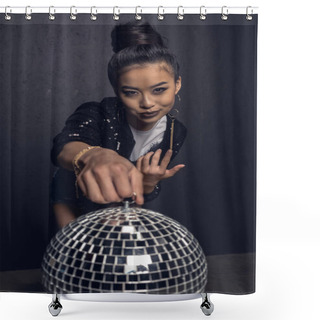 Personality  Glamour Asian Girl With Disco Ball   Shower Curtains