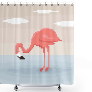 Personality  Pixel Art Flamingo Is Standing In The Water.  Shower Curtains