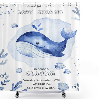 Personality  Underwater Creatures, Whale, Fish, Algae. Watercolor Baby Shower Hand Drawn Card Shower Curtains