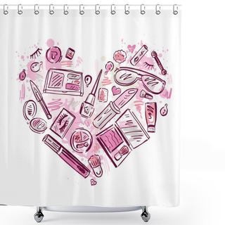 Personality  Heart Of Makeup Products Set. Shower Curtains