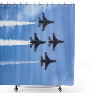 Personality  Usaf F16 Jets Flying At Airshow Shower Curtains