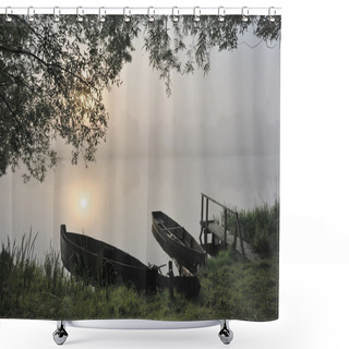 Personality  Boat On The River  Shower Curtains