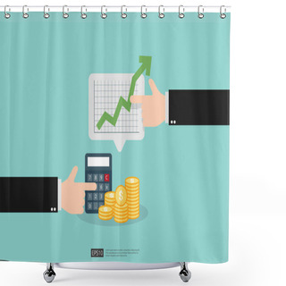 Personality  Increase Profit Sales Diagram. Hand With Business Chart Growth In Flat Style Design. Increasing Graph Investment Revenue With Line Arrow And Businessman Hand Vector Illustration Concept To Success Shower Curtains