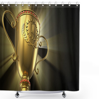 Personality  Golden Glowing Trophy Cup On Black Background Shower Curtains