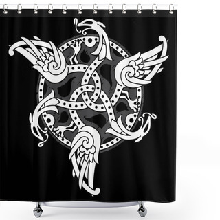 Personality  Ancient Decorative Dragon In Celtic Style, Scandinavian Knot-work Illustration Shower Curtains