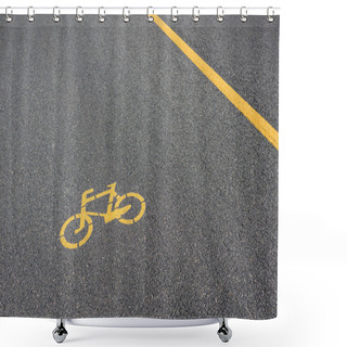 Personality  Yellow Symbol Of Bicycle Path On Grey Asphalt  Shower Curtains