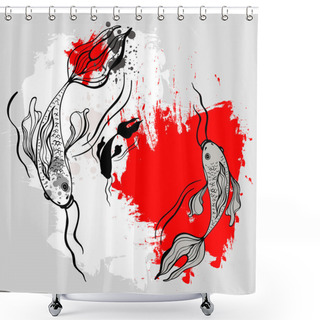 Personality  Koi Fishes. Japanese Style. Vectorized Brush Painting Shower Curtains