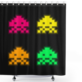Personality  Alien Of Game Four Color Glowing Neon Vector Icon Shower Curtains