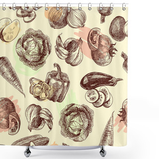 Personality  Vegetables Sketch Seamless Pattern Shower Curtains