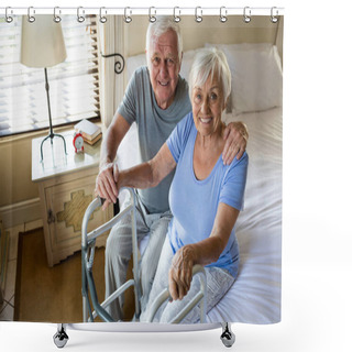 Personality  Senior Man Consoling Woman In Bedroom Shower Curtains