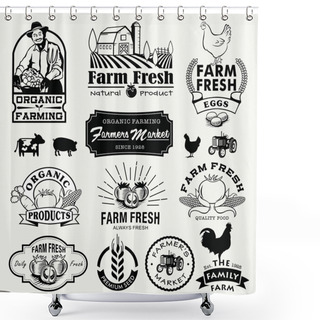 Personality  Farm Logotypes Set. Retro Farm Fresh Labels, Logos, Badges, Icons, Objects And Elements. Shower Curtains