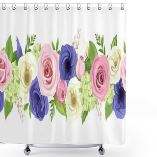 Personality  Horizontal Seamless Garland With Colorful Flowers. Vector Illustration. Shower Curtains