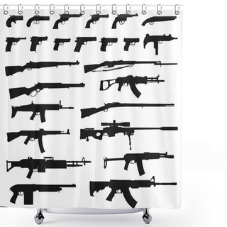 Personality  High Quality Vector Set Of 25 Weapons Silhouettes Isolated On White Background  Shower Curtains