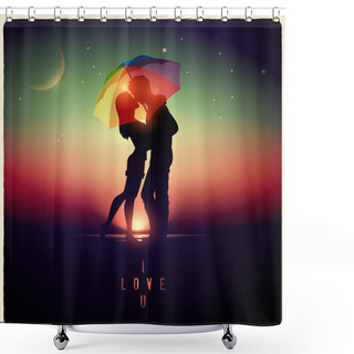 Personality  Illustration Of A Couple Kissing With A Vintage Effect Shower Curtains