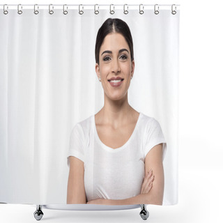 Personality  Woman With Crossed Arms Shower Curtains