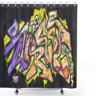 Personality  Colorful Background Of Graffiti Painting Artwork With Bright Aerosol Strips And Beautiful Colors. Old School Street Art Piece Made With Aerosol Spray Paint Cans. Contemporary Youth Culture Backdrop Shower Curtains