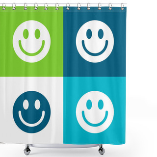 Personality  Big Smiley Face Flat Four Color Minimal Icon Set Shower Curtains