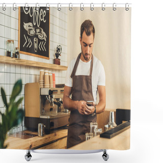 Personality  Barista With Smartphone Shower Curtains